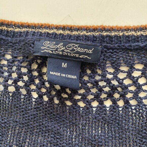 LUCKY BRAND Womens Blue Cardigan Sweater Knit Crochet Knit Size Medium - Picture 7 of 15